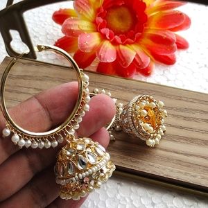 New Jumka bali earrings with kundan and moti work for saree ethnic wear